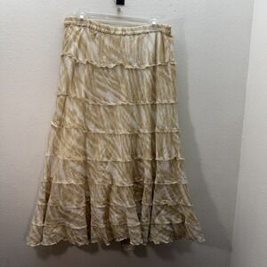 VTG Y2K Maxi Skirt Tiered Lined Flowy Cottagecore Fairy Festival Pull On PXL